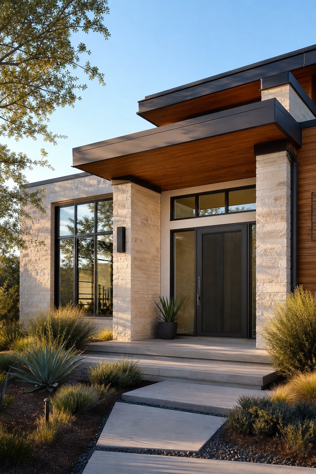 Contemporary American home with a secure screened entry
